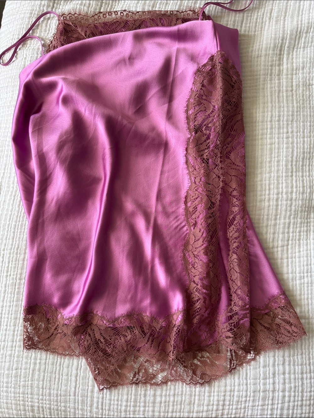 Victoria's Secret Satin Slip Dress in Bright Pink with Lace Trim - Picture 4 of 4